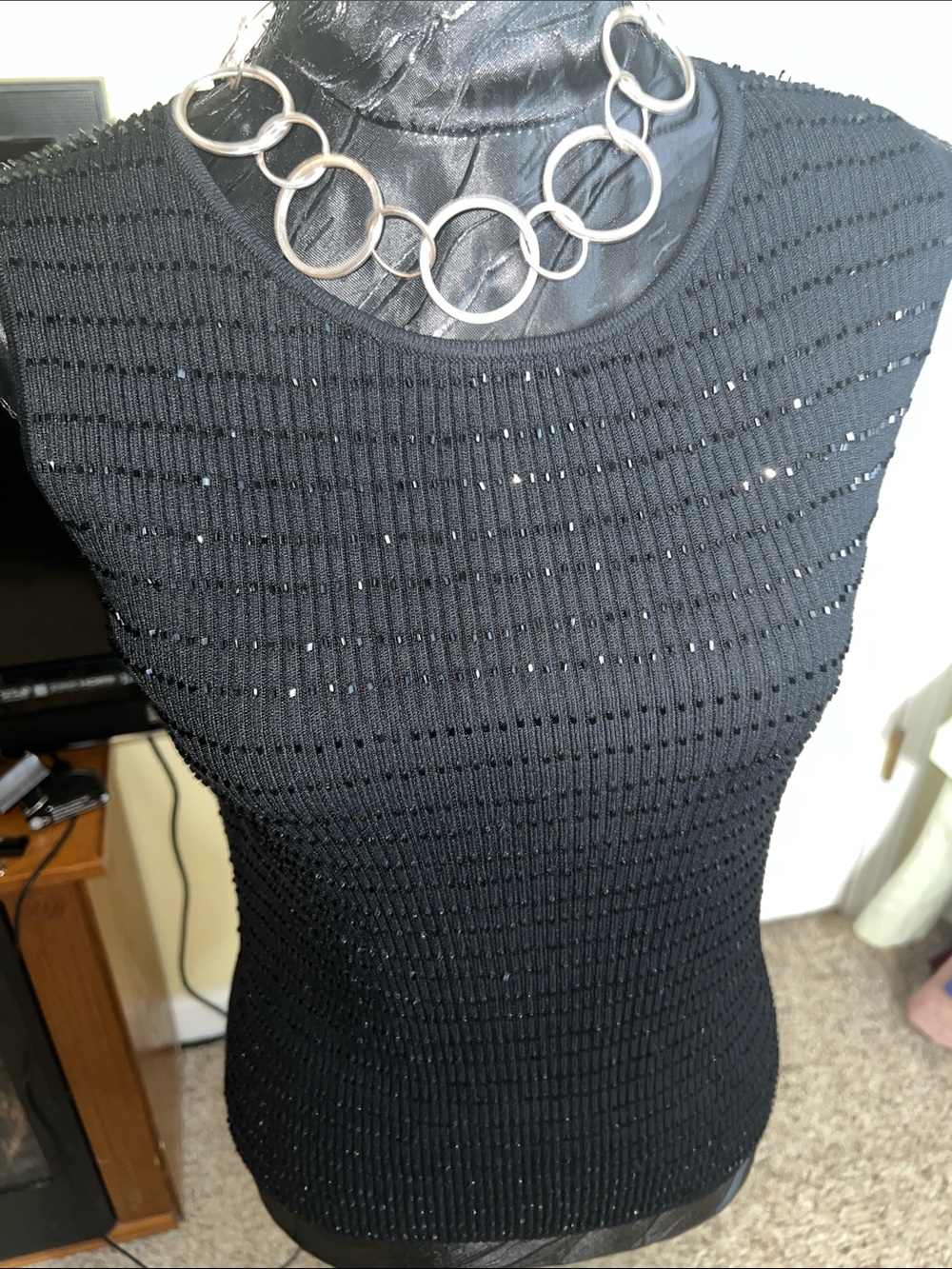 Kate Hill Black Ribbed Sleeveless Tank Top